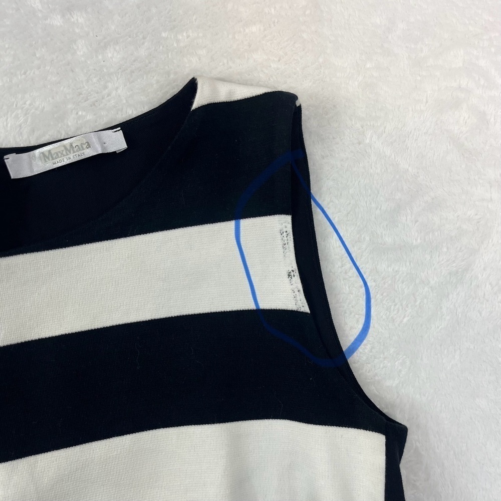 Max Mara Striped Mini Sleeveless Dress Black White Sz 42 Made In Italy Flawed* - Picture 11 of 12